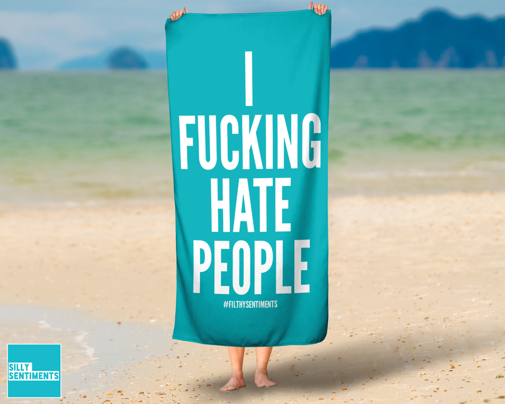 Turquoise I Fucking Hate People Beach Towel #1 image